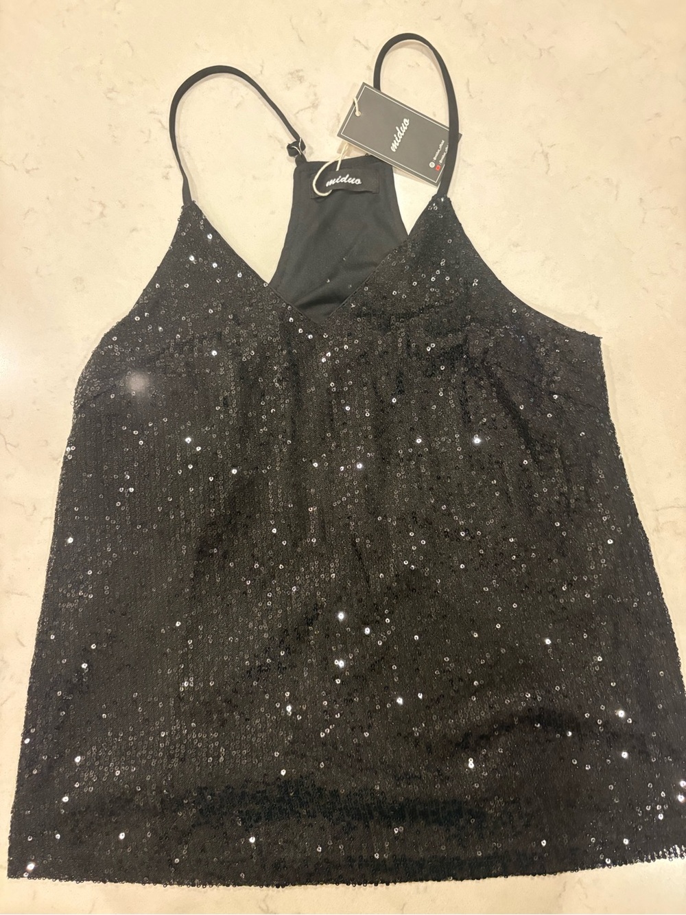 & Other Stories Black Sequin Cami Tank